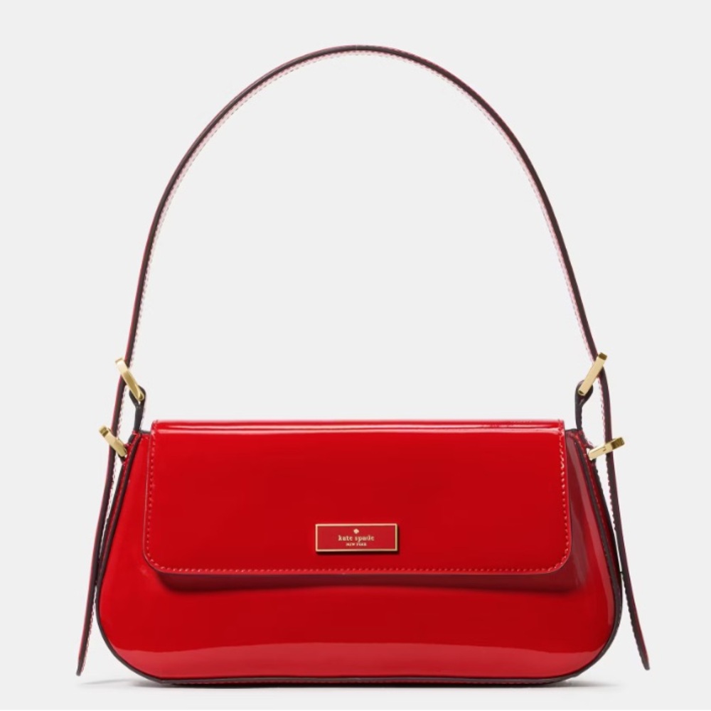 Kate Spade Bridget Patent Fabric Small Flap Shoulder in Bright Red NWT